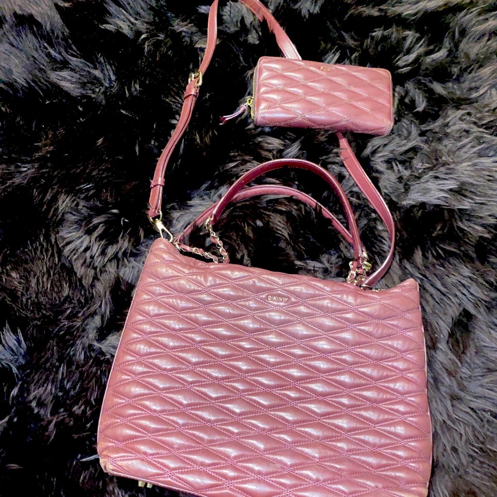 dkny handbag w/matching wallet Burgundy leather